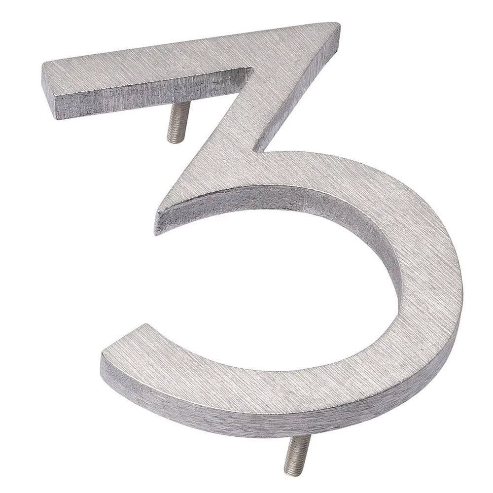 Montague Metal Products 4 in. Brushed Aluminum Floating or Flat Modern House Number 3