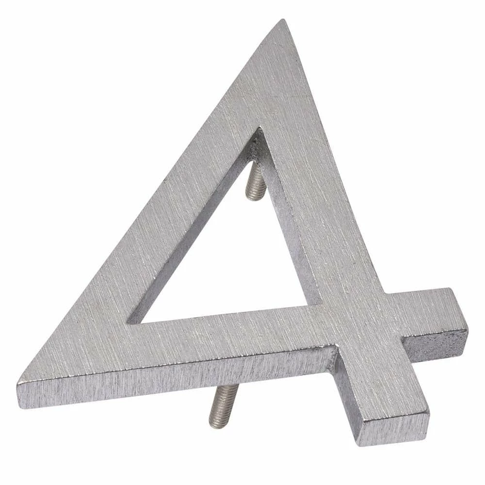 Montague Metal Products 4 in. Brushed Aluminum Floating or Flat Modern House Number 4