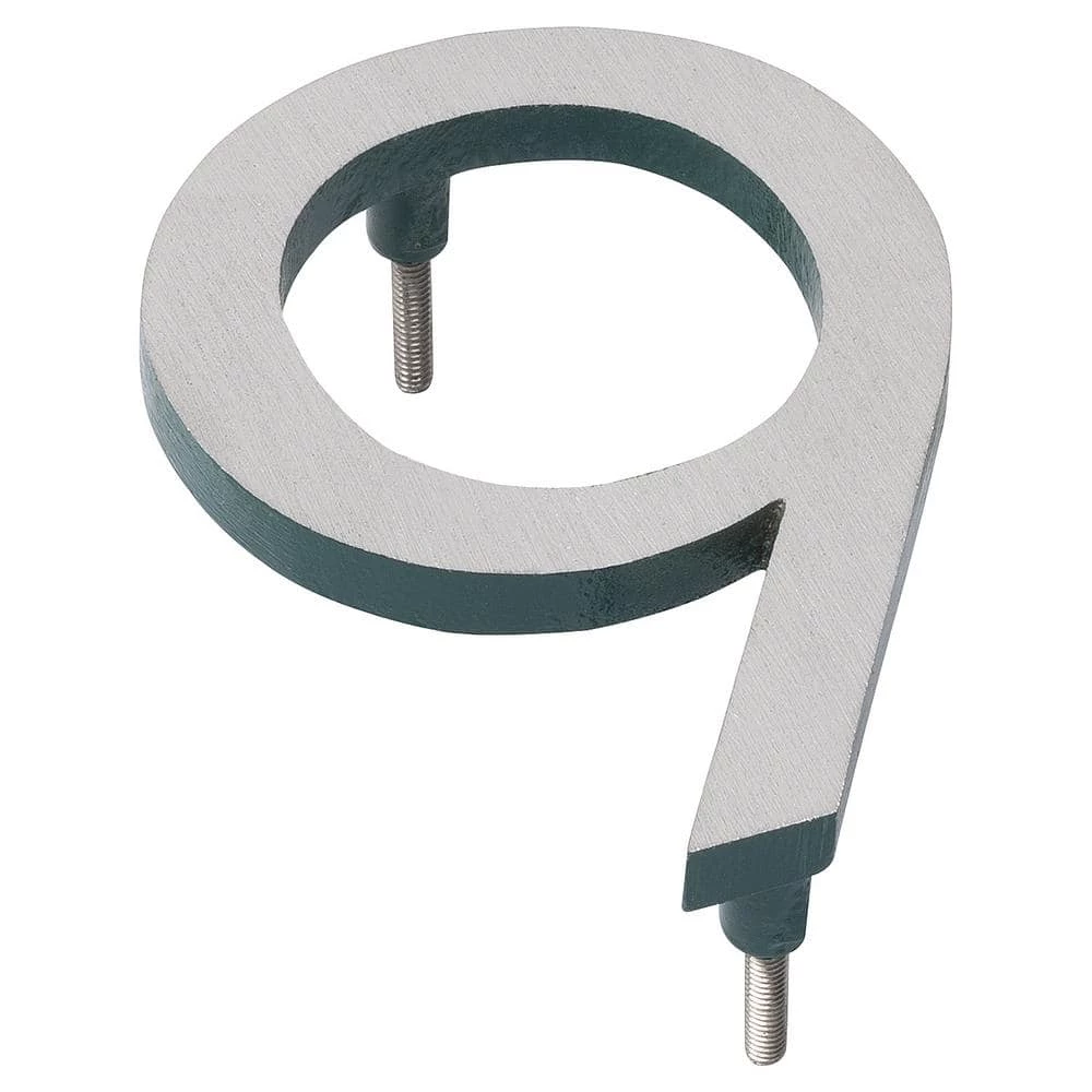 Montague Metal Products 8 in. Satin Nickel/Hunter Green 2-Tone Aluminum Floating or Flat Modern House Number 9