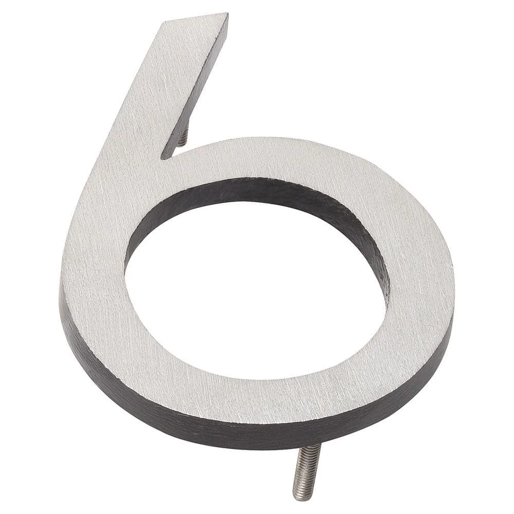 Montague Metal Products 16 in. Satin Nickel/Black 2-Tone Aluminum Floating or Flat Modern House Number 6