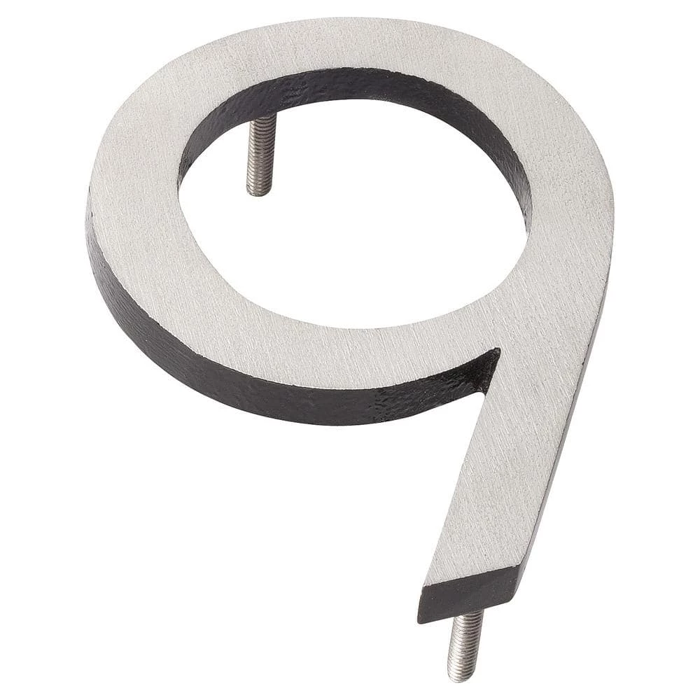 Montague Metal Products 16 in. Satin Nickel/Black 2-Tone Aluminum Floating or Flat Modern House Number 9