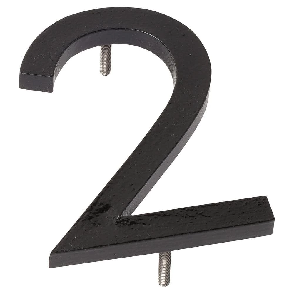 Montague Metal Products 16 in. Black Aluminum Floating or Flat Modern House Number 2