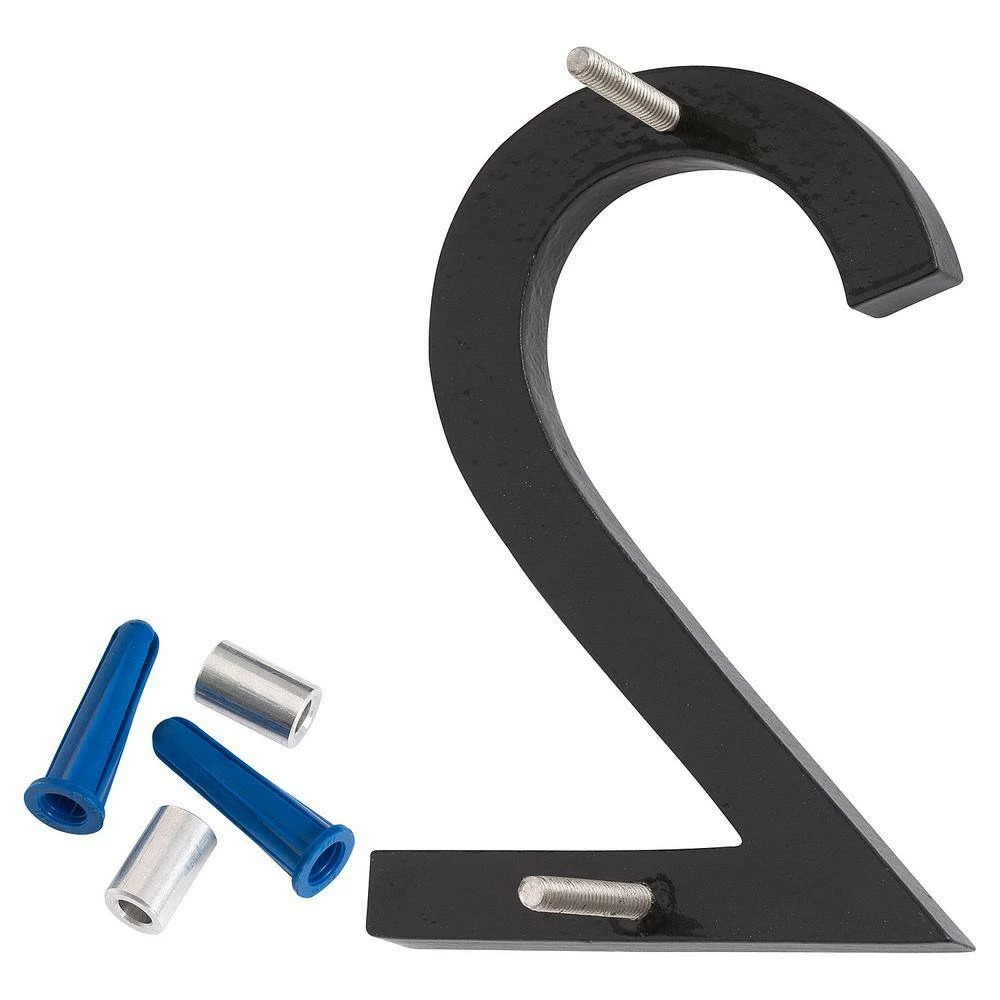 Montague Metal Products 16 in. Black Aluminum Floating or Flat Modern House Number 2 - Image 2