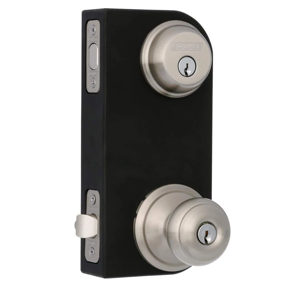 Schlage Satin Nickel Single Cylinder Deadbolt with Georgian Entry Door Knob Combo Pack - Image 2