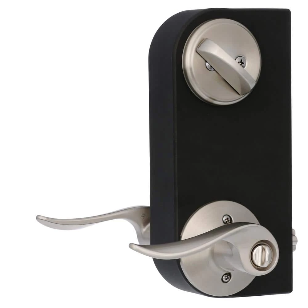 Schlage Satin Nickel Single Cylinder Deadbolt with Sacramento Entry Door Handle Combo Pack - Image 2