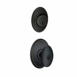 Schlage Wakefield Aged Bronze Single Cylinder Deadbolt with Siena Entry Door Knob Combo Pack