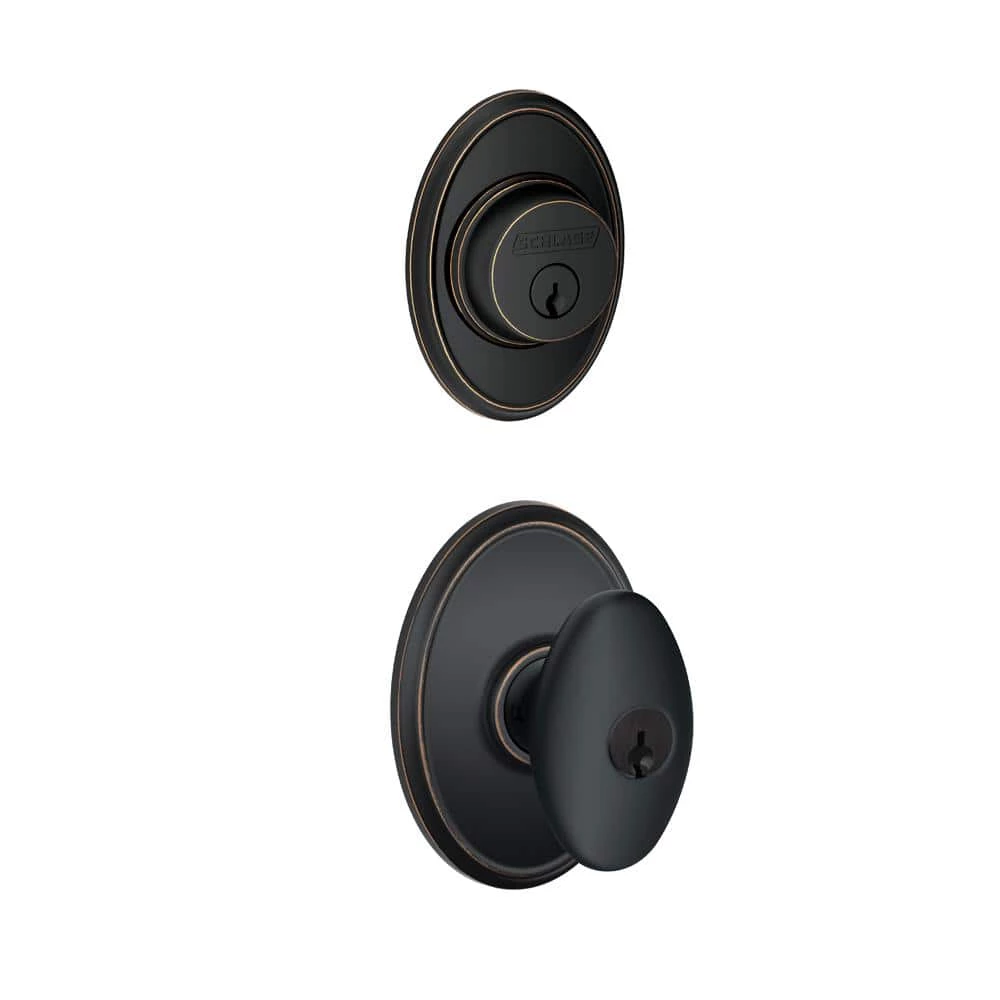 Schlage Wakefield Aged Bronze Single Cylinder Deadbolt with Siena Entry Door Knob Combo Pack