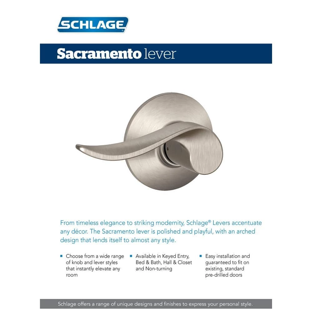 Schlage Sacramento Satin Nickel Keyed Entry Door Lever - Image 4