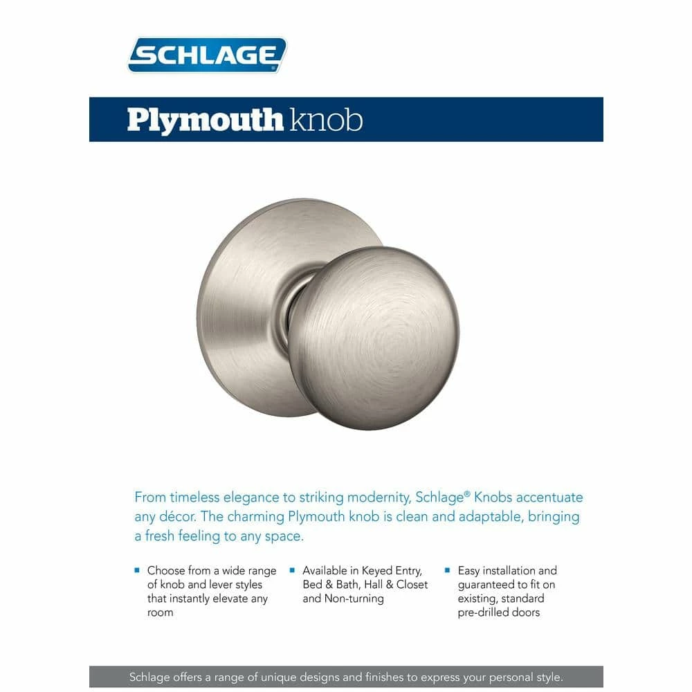 Schlage Plymouth Bright Brass Keyed Entry Door Knob - Image 4