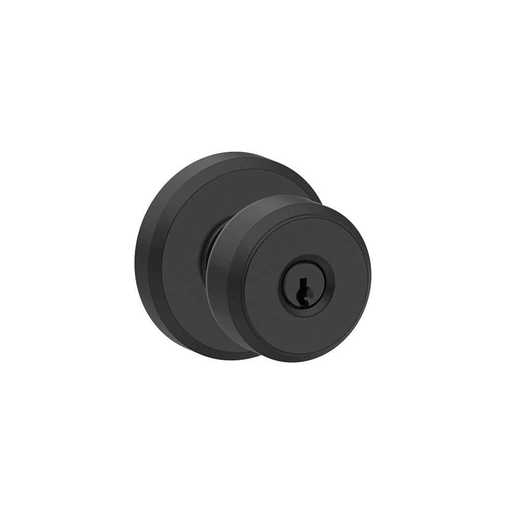 Schlage Bowery Matte Black Keyed Entry Door Knob with Greyson Trim