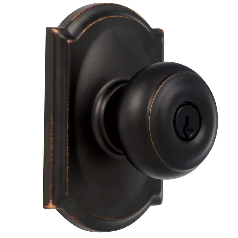 Schlage Custom Georgian Aged Bronze Keyed Entry Door Knob with Camelot Trim - Image 2