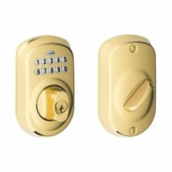 Schlage Plymouth Bright Brass Keypad Electronic Door Single Cylinder Deadbolt