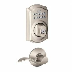 Schlage Camelot Satin Nickel Keypad Electronic Door Lock Deadbolt and Accent Lever