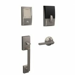 Schlage Century Encode Smart Wifi Door Lock with Alarm and Latitude Lever Handleset in Satin Nickel