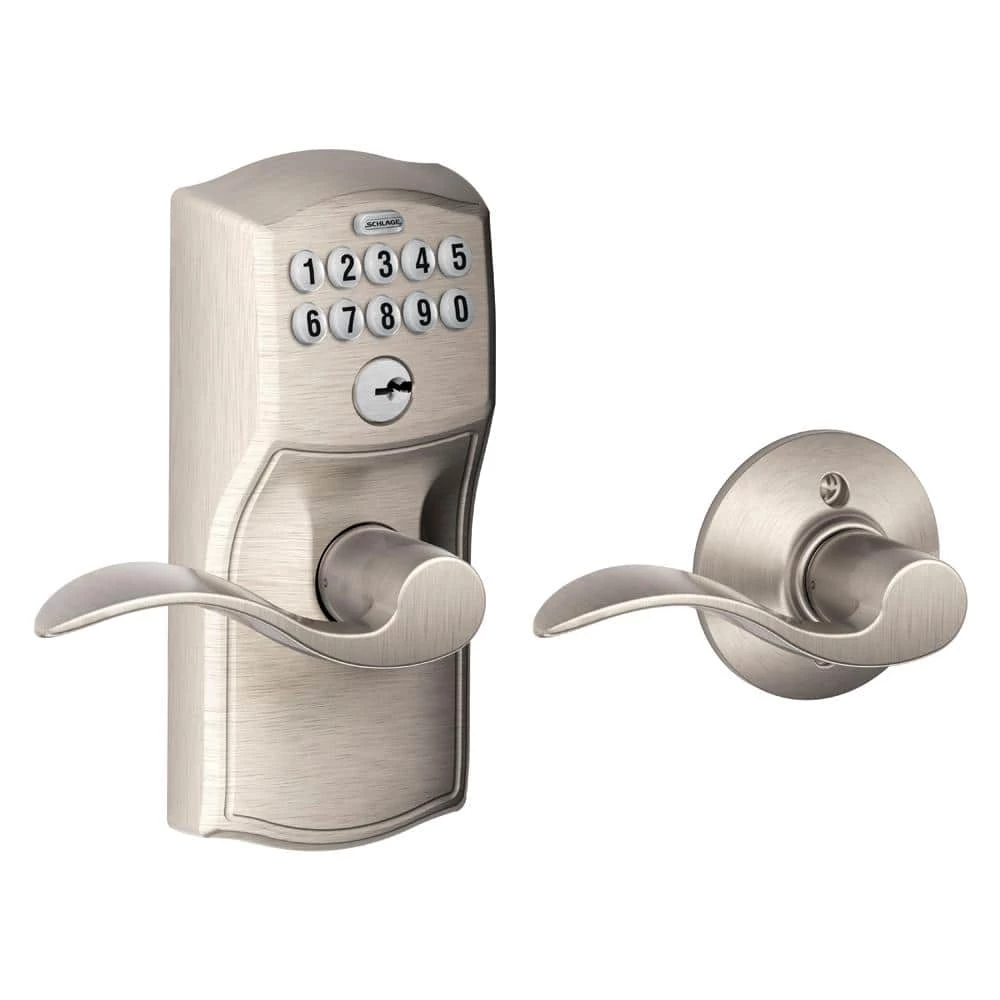 Schlage Camelot Satin Nickel Electronic Keypad Door Lock with Accent Door Lever