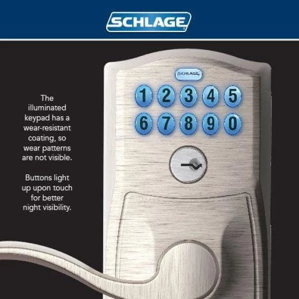 Schlage Camelot Satin Chrome Electronic Keypad Door Lock with Accent Door Lever Featuring Flex Lock - Image 2