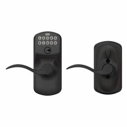Schlage Plymouth Matte Black Electronic Keypad Door Lock with Accent Lever Featuring Flex Lock