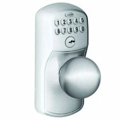 Schlage Plymouth Satin Chrome Commercial Electronic Door Lock with Orbit Door Knob