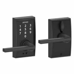 Schlage Century Matte Black Electronic Door Lock with Latitude Door Lever