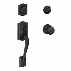 Schlage Georgian Aged Bronze Camelot Trim Single Cylinder Knob Door Handleset