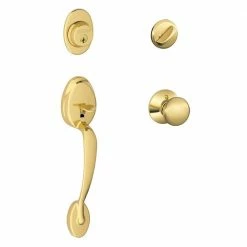Schlage Plymouth Bright Brass Plymouth Trim Single Cylinder Knob Door Handleset