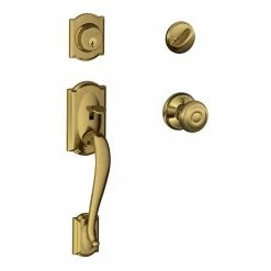 Schlage Camelot Antique Brass Single Cylinder Deadbolt with Georgian Knob Door Handleset