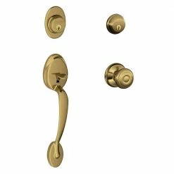 Schlage Plymouth Antique Brass Double Cylinder Deadbolt with Georgian Knob Door Handleset