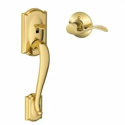 Schlage Camelot Bright Brass Entry Door Handle with Left Handed Accent Handle