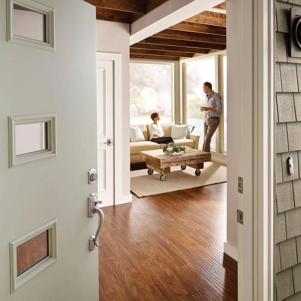 Schlage Camelot Antique Brass Single Cylinder Deadbolt with Left Handed Flair Handle Door Handleset - Image 2