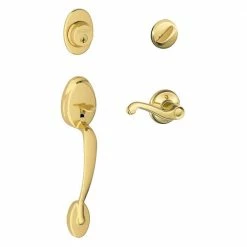 Schlage Plymouth Bright Brass Single Cylinder Deadbolt with Flair Knob Door Handleset