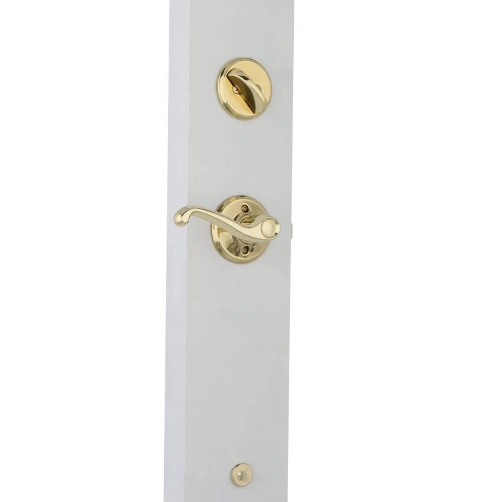 Schlage Plymouth Bright Brass Single Cylinder Deadbolt with Flair Knob Door Handleset - Image 3