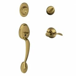 Schlage Plymouth Antique Brass Single Cylinder Deadbolt with Left Handed Accent Handle Door Handleset