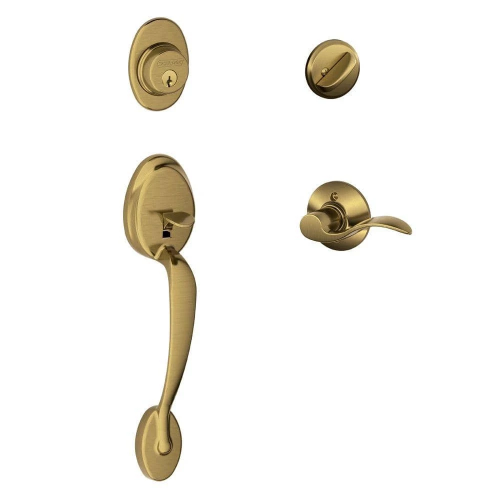 Schlage Plymouth Antique Brass Single Cylinder Deadbolt with Left Handed Accent Handle Door Handleset