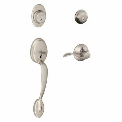 Schlage Plymouth Satin Nickel Double Cylinder Deadbolt with Accent Handle Door Handleset