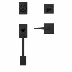 Schlage Custom Century Matte Black Single Cylinder Door Handleset with Eller Door Lever