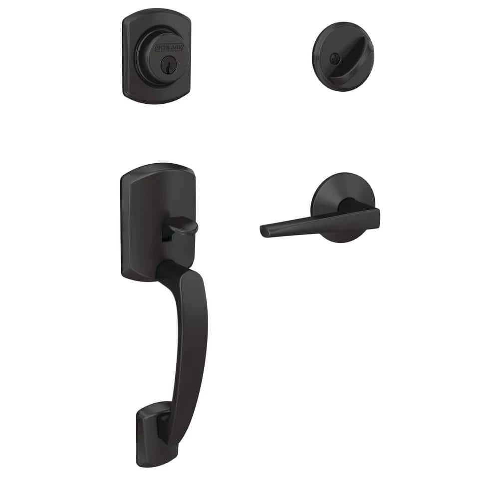 Schlage Custom Greenwich Matte Black Single Cylinder Door Handleset with Eller Door Lever