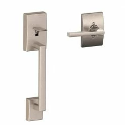 Schlage Century Satin Nickel Lower Half Entry Door Handleset and Latitude Door Handle with Century Trim