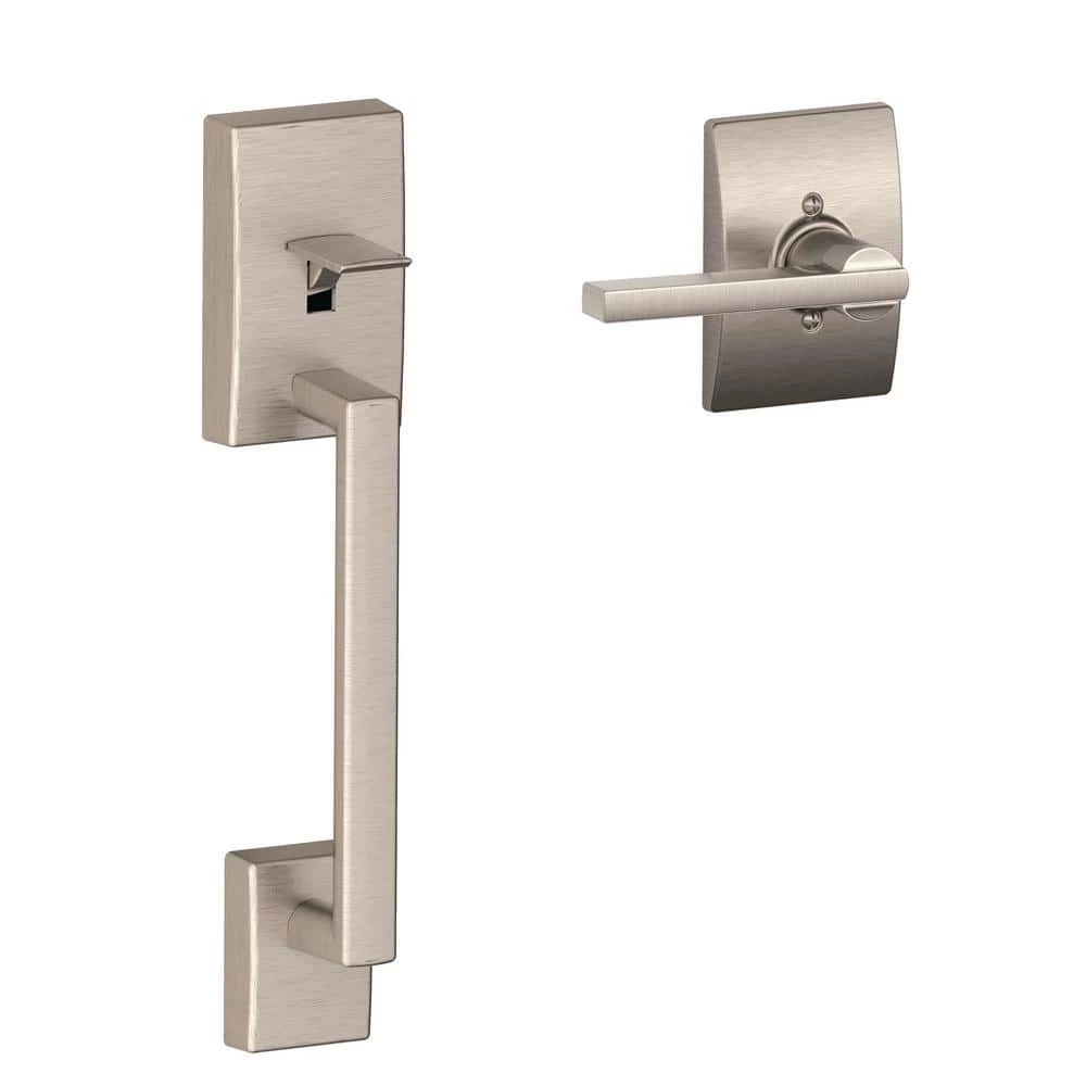 Schlage Century Satin Nickel Lower Half Entry Door Handleset and Latitude Door Handle with Century Trim