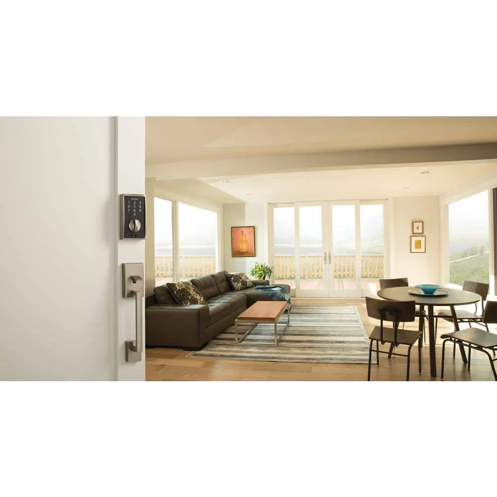 Schlage Century Satin Nickel Lower Half Entry Door Handleset and Latitude Door Handle with Century Trim - Image 2