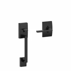 Schlage Century Matte Black Entry Door Handleset with Latitude Door Handle