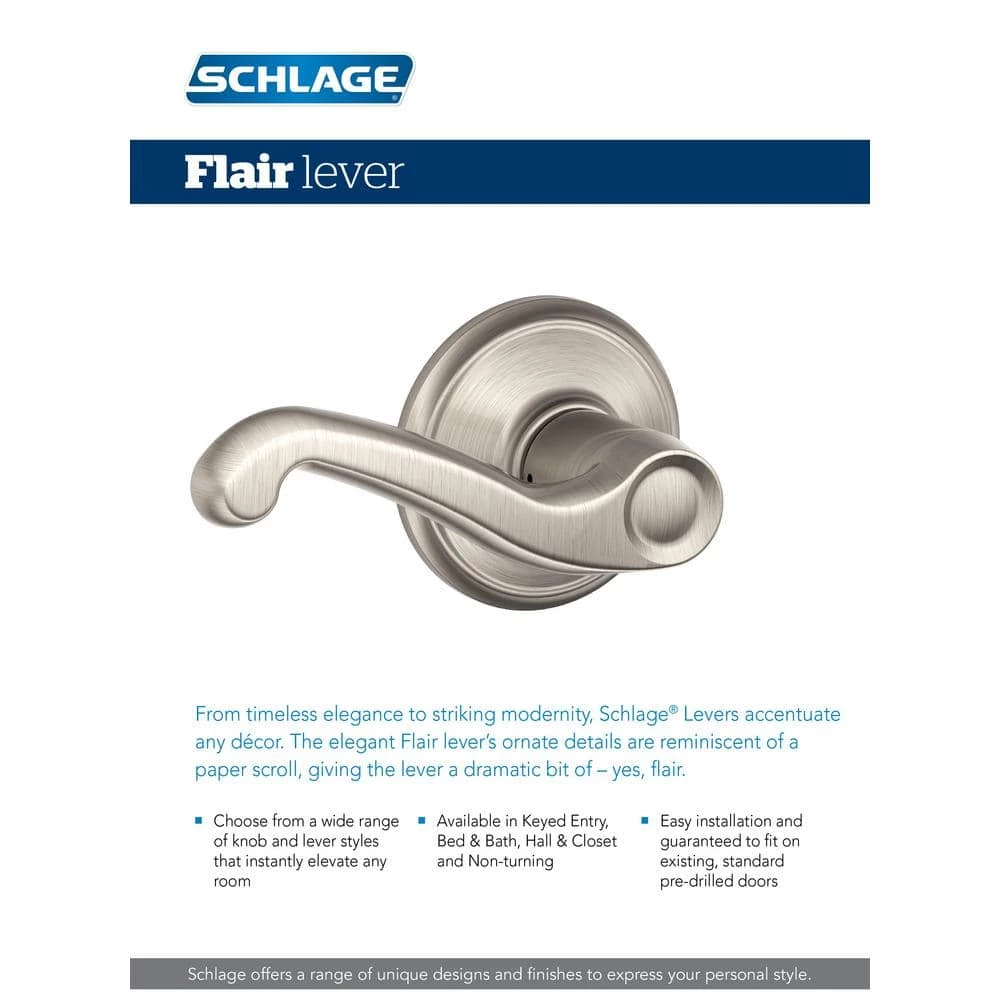 Schlage Flair Bright Brass Passage Hall/Closet Door Handle - Image 7