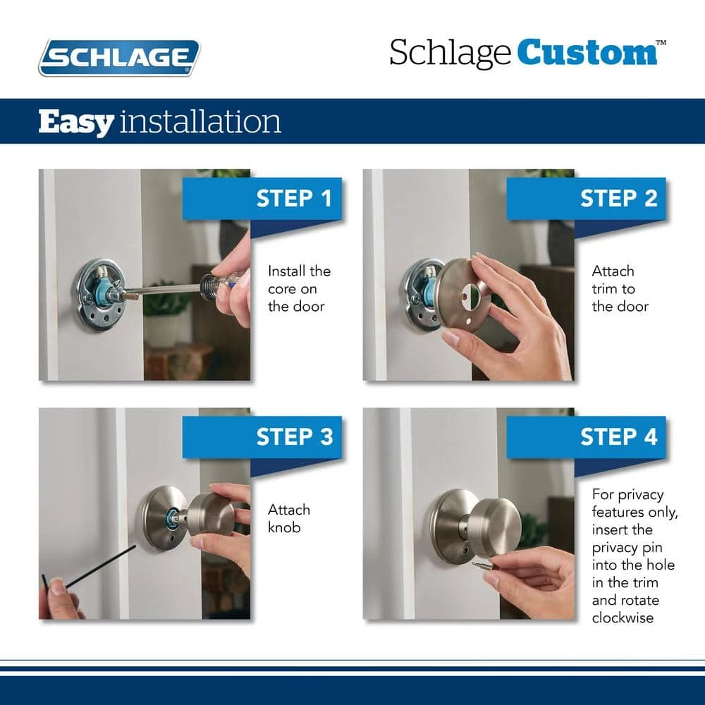 Schlage Custom Bowery Satin Brass Kinsler Trim Combined Interior Door Knob - Image 5