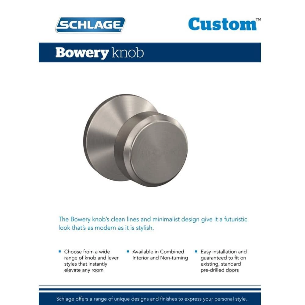 Schlage Custom Bowery Satin Brass Kinsler Trim Combined Interior Door Knob - Image 6