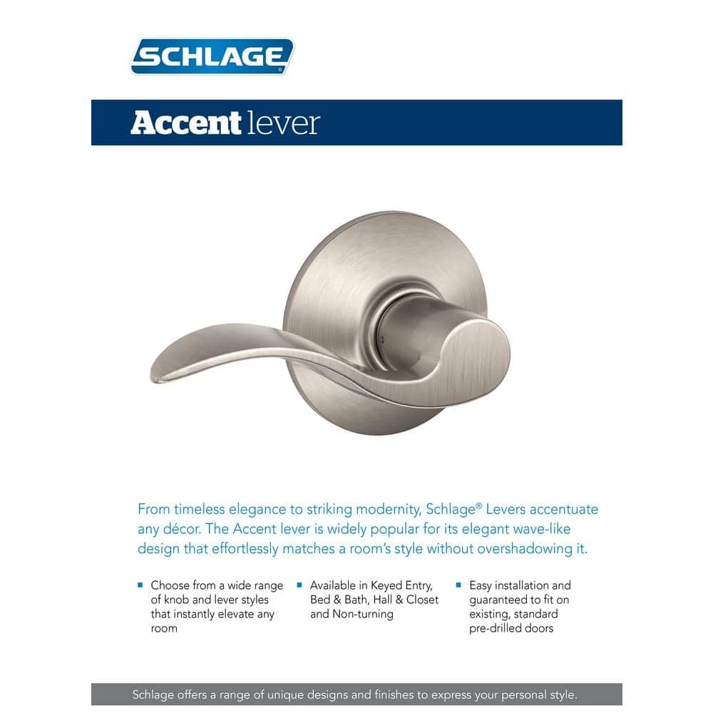 Schlage Accent Satin Nickel Privacy Bed/Bath Door Handle - Image 7