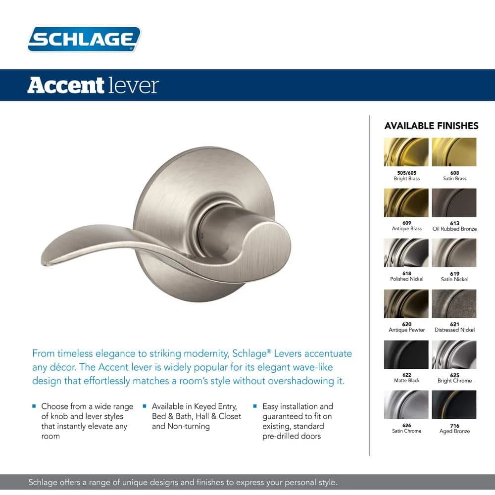 Schlage Accent Satin Nickel Privacy Bed/Bath Door Handle - Image 2