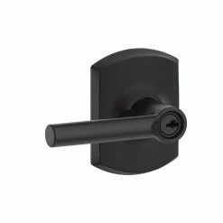 Schlage Broadway Matte Black Privacy Bed/Bath Door Handle with Greenwich Trim