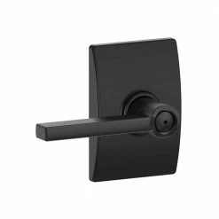 Schlage Latitude Matte Black Privacy Bed/Bath Door Handle with Century Trim