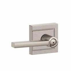 Schlage Latitude Satin Nickel Privacy Bed/Bath Door Handle with Upland Trim