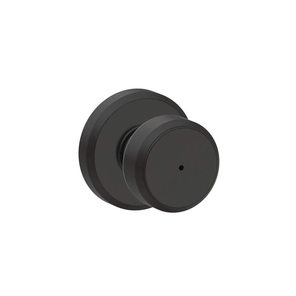 Schlage Bowery Matte Black Privacy Bed/Bath Door Knob with Greyson Trim