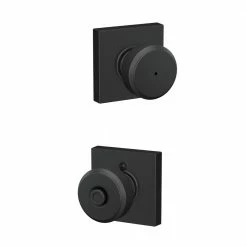 Schlage Bowery Matte Black Bed/Bath Door Knob with Collins Trim